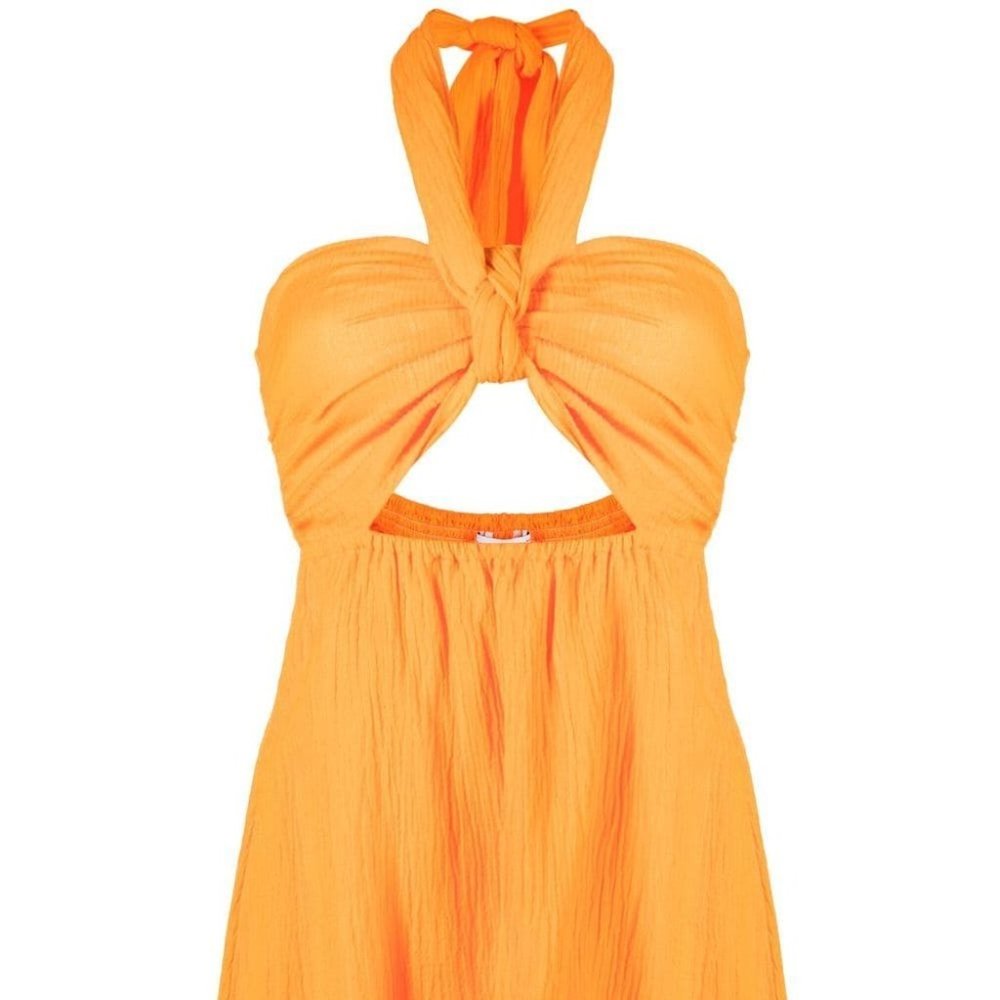 Faithfull The Brand Cut-Out Halterneck Mini Dress in Tangerine Orange Small